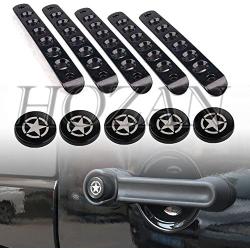 HOZAN 5pcs/Set Aluminum Door Handle Inserts with Star Push Button Knobs Cover Trim Compatible with 2007-2017 Jeep Wrangler JK Unlimited 4 Door