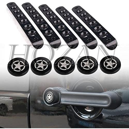 HOZAN 5pcs/Set Aluminum Door Handle Inserts with Star Push Button Knobs Cover Trim Compatible with 2007-2017 Jeep Wrangler JK Unlimited 4 Door