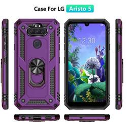 PUSHIMEI Compatible for LG Aristo 5/K8X/Phoenix 5/Fortune 3/Tribute Monarch/Risio 4 case,Military Grade Protection Phone Case Cover with HD Screen Protector Magnetic Ring Kickstand (Purple)