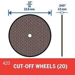 Dremel 420 Cut-off Wheel, 15/16 '' (23.8 mm) diameter, 0.40” (1.0 mm) disc thickness, Cutting Rotary Tool Accessory (20 Pieces)