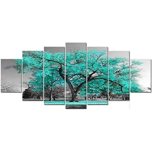 Visual Art Decor XLarge 7 Pieces Canvas Wall Art Teal Green Tree Landscape Black and White Picture Prints Framed and Stretched Painting Wall Decoration for Modern Living Room Office Visual Art Decor XLarge 7 Pieces Canvas Wall Art Teal Green Tree Landscape Black and White Picture Prints Framed and Stretched Painting Wall Decoration for Modern Living Room Office