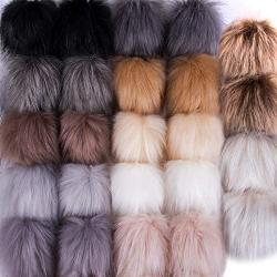 SIQUK 24 Pieces Faux Fur Pom Pom Balls DIY Faux Fox Fur Fluffy Pom Pom with Elastic Loop for Hats Keychains Scarves Gloves Bags Accessories(12 Colors, 2 Pcs for Each Color)