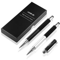 MEKO Stylus Pen 3 in 1 Rubber Tip and Micro Fiber Tip Stylus/Styli Ballpoint Pen (2Pcs) Metal Barrel with Rubber Grip Bundle with 2 Replacement Fiber Tips, 2 Rubber Tips,2 Refill Ink -Silver