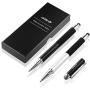 MEKO Stylus Pen 3 in 1 Rubber Tip and Micro Fiber Tip Stylus/Styli Ballpoint Pen (2Pcs) Metal Barrel with Rubber Grip Bundle with 2 Replacement Fiber Tips, 2 Rubber Tips,2 Refill Ink -Silver