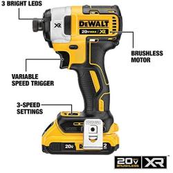 DEWALT 20V MAX XR Impact Driver Kit, Brushless, 3-Speed, 1/4-Inch, 2.0-Ah (DCF887D2)