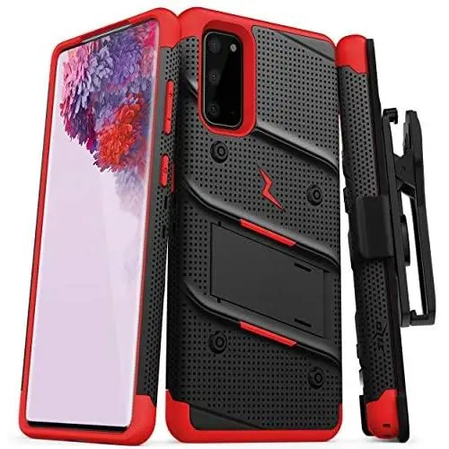 ZIZO Bolt Series for Galaxy S20 Case with Kickstand Holster Lanyard - Black & Red ZIZO Bolt Series for Galaxy S20 Case with Kickstand Holster Lanyard - Black & Red