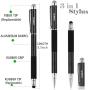 MEKO Stylus Pen 3 in 1 Rubber Tip and Micro Fiber Tip Stylus/Styli Ballpoint Pen (2Pcs) Metal Barrel with Rubber Grip Bundle with 2 Replacement Fiber Tips, 2 Rubber Tips,2 Refill Ink -Silver