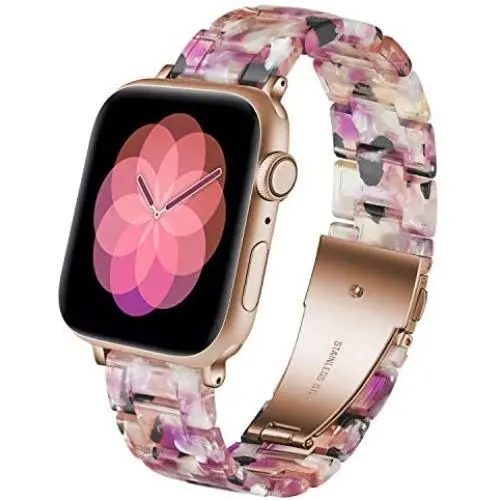 LINXUXIE Compatible with Apple Watch Bands 38mm/40mm,Resin Band Replacement Strap for Women Man with Stainless Steel Buckle for iWatch Series 6/5/4/3/2/1 Wristband (Flower Sea, 38/40mm)