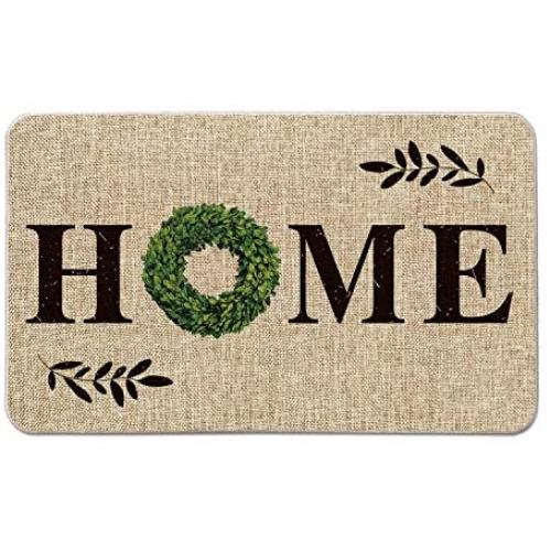 Artoid Mode Home Quote Boxwood Wreath Decorative Doormat, Holiday Farmhouse Low-Profile Floor Mat Switch Mat for Indoor Outdoor 17 x 29 Inch