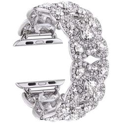 VIQIV Bling Bands for Compatible with Apple Watch 38mm 40mm 42mm 44mm Iwatch Series 6 5 4 3 2, Diamond Rhinestone Stainless Steel Metal Bracelet Wristband Strap for Women