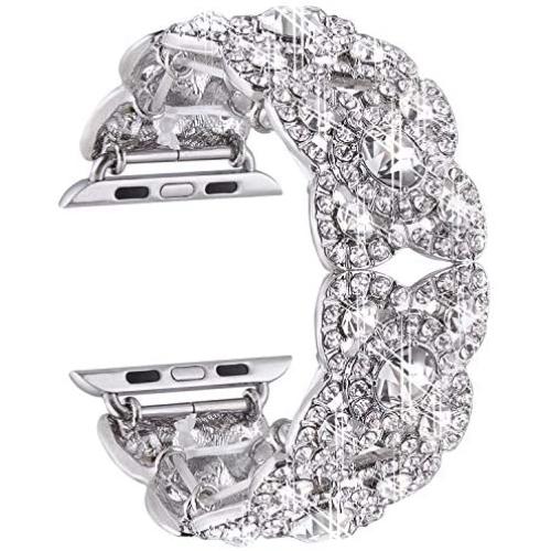 VIQIV Bling Bands for Compatible with Apple Watch 38mm 40mm 42mm 44mm Iwatch Series 6 5 4 3 2, Diamond Rhinestone Stainless Steel Metal Bracelet Wristband Strap for Women