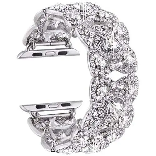 VIQIV Bling Bands for Compatible with Apple Watch 38mm 40mm 42mm 44mm Iwatch Series 6 5 4 3 2, Diamond Rhinestone Stainless Steel Metal Bracelet Wristband Strap for Women
