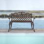 VINGLI 42.5'' Patio Garden Bench Outdoor Metal Rose Loveseat,Cast Iron Cast Aluminium Frame Antique Finish Park Chair,Accented Lawn Front Porch Path Yard Bronze Decor Deck Furniture for 2 Person Seat