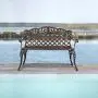 VINGLI 42.5'' Patio Garden Bench Outdoor Metal Rose Loveseat,Cast Iron Cast Aluminium Frame Antique Finish Park Chair,Accented Lawn Front Porch Path Yard Bronze Decor Deck Furniture for 2 Person Seat