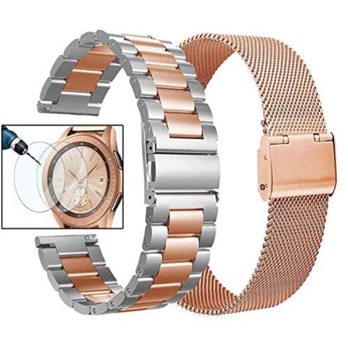 Valkit Compatible with Samsung Galaxy Watch 42mm/Galaxy Watch 3 41mm/Active 2 40mm 44mm Watch Band, 2 Pack 20mm Stainless Steel Solid Wristbands for Galaxy Watch 3 41mm/Garmin Vivoactive 3/Ticwatch E