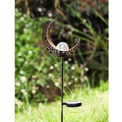 Homeimpro Garden Solar Lights Pathway Outdoor Moon Crackle Glass Globe Stake Metal Lights,Waterproof Warm White LED for Lawn,Patio or Courtyard (Bronze)