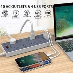 Surge Protector, WENYIN Power Strip with 10 Outlets and 4 USB Ports, Heavy Duty 8 Feet Extension Cord (1875W/15A) for Multiple Devices Smartphone Tablet Laptop Computer, ETL Listed