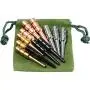 Premium Metal Cribbage Pegs, Set of 12, in Four, 1 5/16” Tall; Tapered to Fit 1/8 Holes, with Green Velveteen Drawstring Storage Pouch