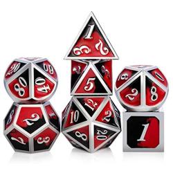 Metal Game Dice Set D&D,DNDND Heavy Metallic DND Dice Set with Grogeous Gift Metal Tin for Dungeons and Dragons Tabletop Games Blender Red and Black