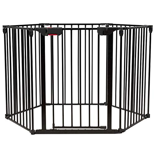 Costzon Baby Safety Gate, 4-in-1 Fireplace Fence, Wide Barrier Gate with Walk-Through Door in Two Directions, Add/Decrease Panels Directly, Wall-Mount Metal Gate for Pet & Child, Door (Black, 6-Panel) Costzon Baby Safety Gate, 4-in-1 Fireplace Fence, Wide Barrier Gate with Walk-Through Door in Two Directions, Add/Decrease Panels Directly, Wall-Mount Metal Gate for Pet & Child, Door (Black, 6-Panel)