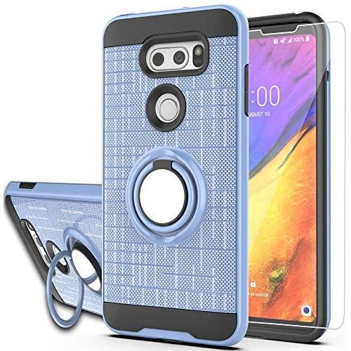 LG V35 Case,LG V35 ThinQ / V30 / LG V30S / LG V30 Plus Case with HD Phone Screen Protector,Ymhxcy 360 Degree Rotating Ring & Bracket Dual Layer Resistant Back Cover for LG V30 +ZH Metal Slate