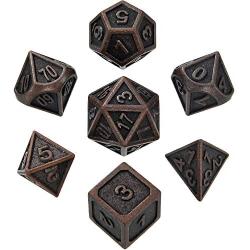 Hestya 7 Pieces Metal Dices Set DND Game Polyhedral Solid Metal D&D Dice Set with Storage Bag and Zinc Alloy with Enamel for Role Playing Game Dungeons and Dragons, Math Teaching (Red Copper)