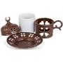Demmex Turkish Coffee Espresso Cup with Inner Porcelain, Metal Holder, Saucer and Lid, 4 Pieces (Antique Brown)