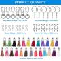 Keychain Tassles, Cridoz 300pcs Bulk Keychains Ring Set Includes 50pcs Tassels for Crafts, 50pcs Keychain Clips, 50pcs Key Chain Rings, 100pcs Jump Ring and 50pcs Screw Eye Pins for Acrylic Blank Keyc