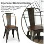 COSTWAY 18 Inch Dining Chair Set of 4, Industrial Vintage Stackable Metal Chairs, Counter Bar Chairs with High Backrest, Wood Seat, for Home, Kitchen and Cafe Bar Use
