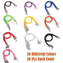 Paxcoo 100 Pcs 18 Inches Waxed Cotton Necklace Cord with Lobster Claw Clasp for DIY Jewelry Making, Mix Color