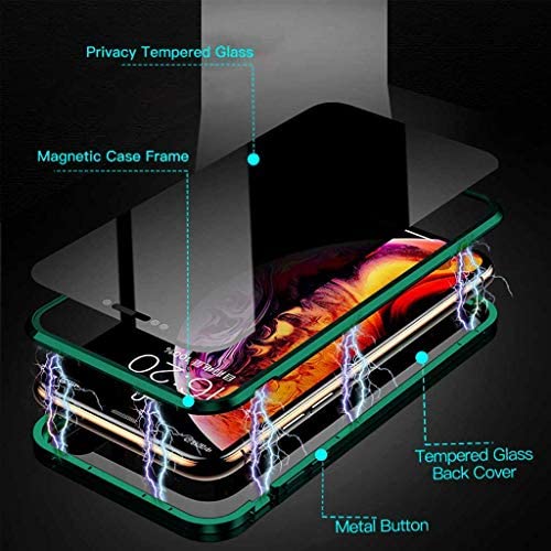 MIMEI Privacy Magnetic Case for iPhone 7P 8Plus 5.5'' Clear Double Sided Tempered Glass [Magnet Absorption Metal Bumper Frame] Thin Anti-Spy 360 Full Protective Phone Case 5.5'' (Green, 7P/8P 5.5'')