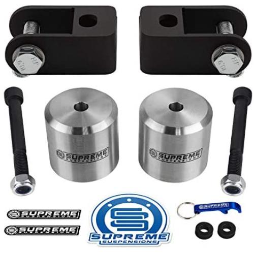 Supreme Suspensions - Lift Kit for 2005-2020 Ford F250 F350 Super Duty [4WD] Leveling Kit 2.5'' Front Aircraft Billet Coil Spring Spacers + Shock Extenders (Silver)