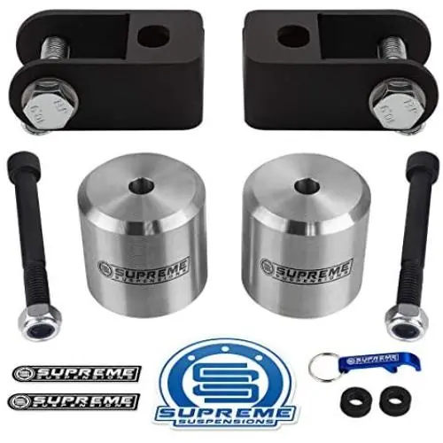 Supreme Suspensions - Lift Kit for 2005-2020 Ford F250 F350 Super Duty [4WD] Leveling Kit 2.5'' Front Aircraft Billet Coil Spring Spacers + Shock Extenders (Silver)