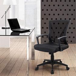 Furmax Office Mid Back Swivel Lumbar Support Desk, Computer Ergonomic Mesh Chair with Armrest (Black)