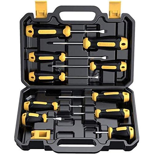 Magnetic Screwdriver Set 10 PCS, CREMAX Professional Cushion Grip 5 Phillips and 5 Flat Head Tips Screwdrivers with Case Non-Slip for Repair Home Improvement Craft