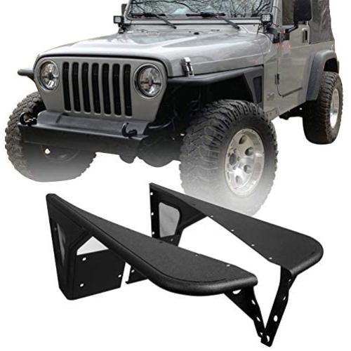 Hooke Road Wrangler TJ Flat Fender Flares Front Steel Armor Wheel Cover Guards Compatible with Jeep Wrangler TJ 1997-2006(2PCS)
