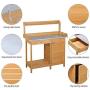 YAHEETECH Outdoor Garden Potting Bench Table Work Bench Metal Tabletop W/Cabinet Drawer Open Shelf Natural Wood