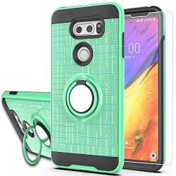 LG V35 Case,LG V35 ThinQ / V30 / LG V30S / LG V30 Plus Case with HD Phone Screen Protector,Ymhxcy 360 Degree Rotating Ring & Bracket Dual Layer Resistant Back Cover for LG V30 +ZH Mint