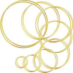 16 Pieces Craft Hoops Gold Dream Catcher Metal Rings Macrame Creations Ring Floral Wreath Hoop for Crafts DIY Embroidery, 8 Sizes (2 Inch, 3 Inch, 4 Inch, 5 Inch, 5.5 Inch, 6 Inch, 6.5 Inch, 7 Inch)