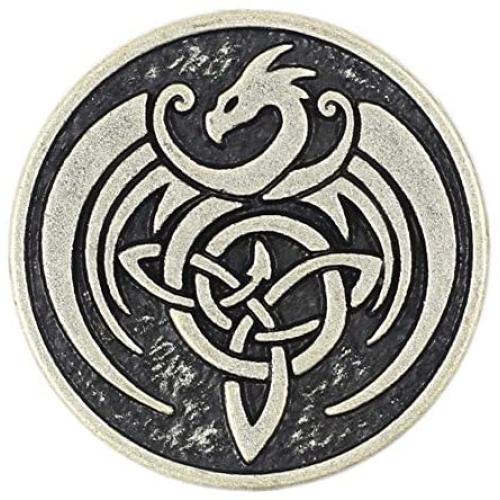 Bezelry 8 Pieces Celtic Dragon Metal Shank Buttons. 25mm (1 inch) (Antique Silver)