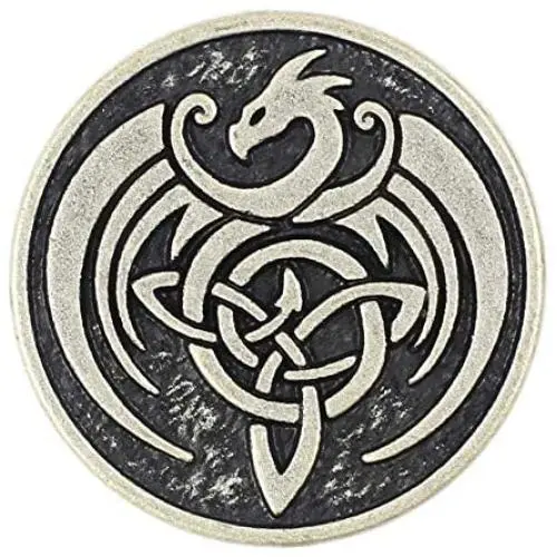 Bezelry 8 Pieces Celtic Dragon Metal Shank Buttons. 25mm (1 inch) (Antique Silver)