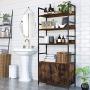 Homfa Industrial Bookcase with 2 Cabinets, 3-Tier Free Standing Open Shelf Display Storage Rack Shelves, 31L x 11.8W x 70.8H Inches Wood Look Accent Metal Frame Furniture for Home Office