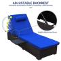 Outdoor PE Wicker Chaise Lounge - 2 Piece Patio Black Rattan Reclining Chair Furniture Set Beach Pool Adjustable Backrest Recliners with Royal Blue Cushions