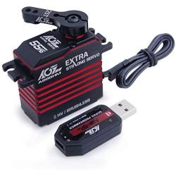 AGFRC 55KG Digital Steering Servo High Torque Programmable Full Metal Gear Brushless Servo for 1/8 1/10 RC Models, Control Angle 180° (A86BHM(Red)&AGF-SPV2)