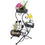 AISHN 3-Tiered Scroll Classic Plant Stand Decorative Metal Garden Patio Standing Plant Flower Pot Rack Display Shelf Holds 3-Flower Pot with Modern''S'' Design (Black)