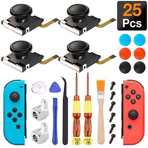 Joycon Joystick Replacement, (4 Pack) Switch Analog Stick Parts for Nintendo Switch Joy Con, Controller Repair Kit Include 4 Thumb 3D Sticks,2 Metal Buckles,2 Screwdriver,Pry Tools,6 Thumbstick Grips