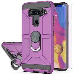 YmhxcY Phone Case Compatible with LG V40/V40 ThinQ Case with HD Screen Protector,360 Degree Rotating Ring Kickstand Holder Dual Layers of Shockproof Phone Case for LG V40-ZS Purple