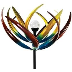 The Original Solar Multi-Color Tulip Wind Spinner-Solar Powered Glass Ball Emits Color-Changing Light - Made of Metal and Steel