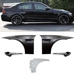 Side Fenders Compatible With 2006-2011 BMW 3 Series, 4Dr M3 Style Metal Fenders Side Vent LED Signal Lamp by IKON MOTORSPORTS, 2007 2008 2009 2010