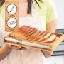 Premium Bamboo Bread Slicer with Knife - Cutting Guide for Homemade Bread, Cakes, Bagels - Foldable and Compact with Crumb Tray and Stainless-Steel Knife